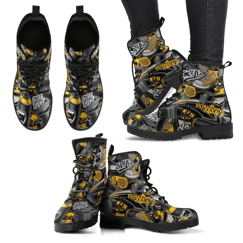 Combat Boots - Graffiti Fashion #22 | Vegan Leather Lace Up Boots Women, Women's Boots, Men's Boots 9.5, Custom Shoes, 90s Boots, 2000s Boots