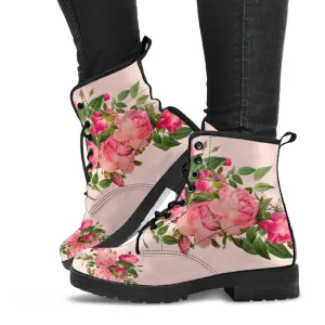 Combat Boots - Vintage Roses (Nude Pink) | Blush Pink Flat Shoes, Vegan Leather Lace Up Boots, Handmade Lace Up Boots, Women's Boots, Custom