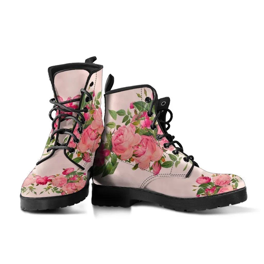 Combat Boots - Vintage Roses (Nude Pink) | Blush Pink Flat Shoes, Vegan Leather Lace Up Boots, Handmade Lace Up Boots, Women's Boots, Custom
