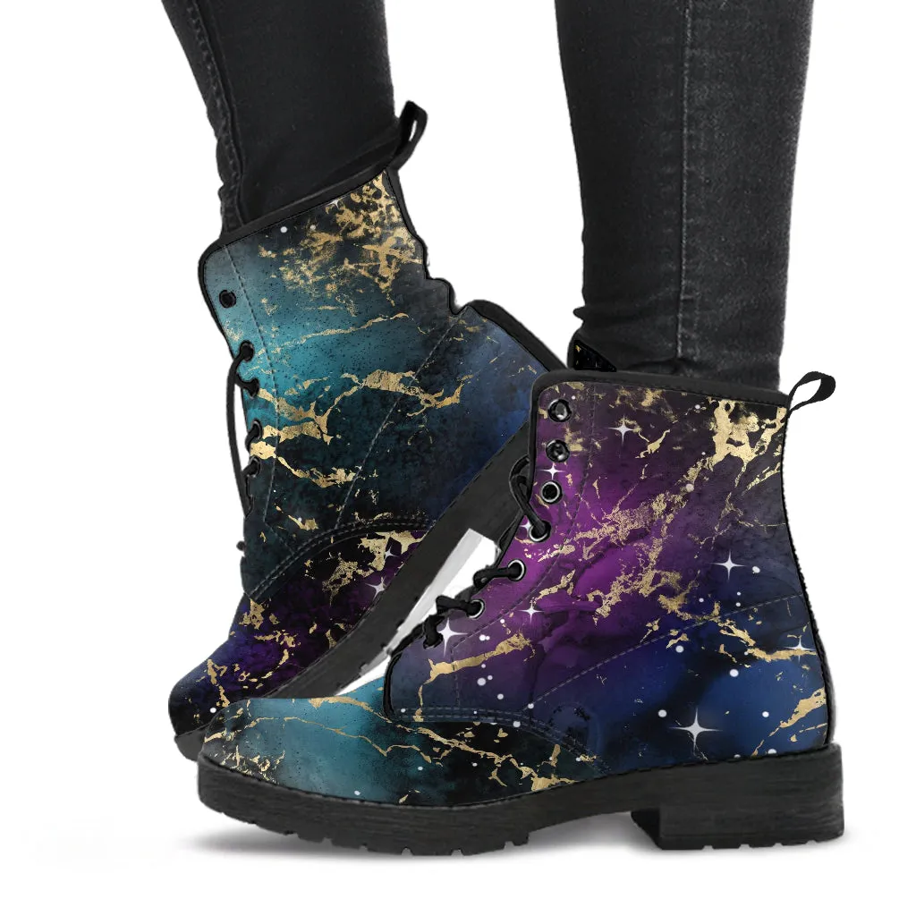 Combat Boots - Watercolor Marble Galaxy #1 | Custom Shoes, Cool Shoes, Vegan Shoes, Vegan Leather, Hippie Boots, 90s Boots, Galaxy Shoes