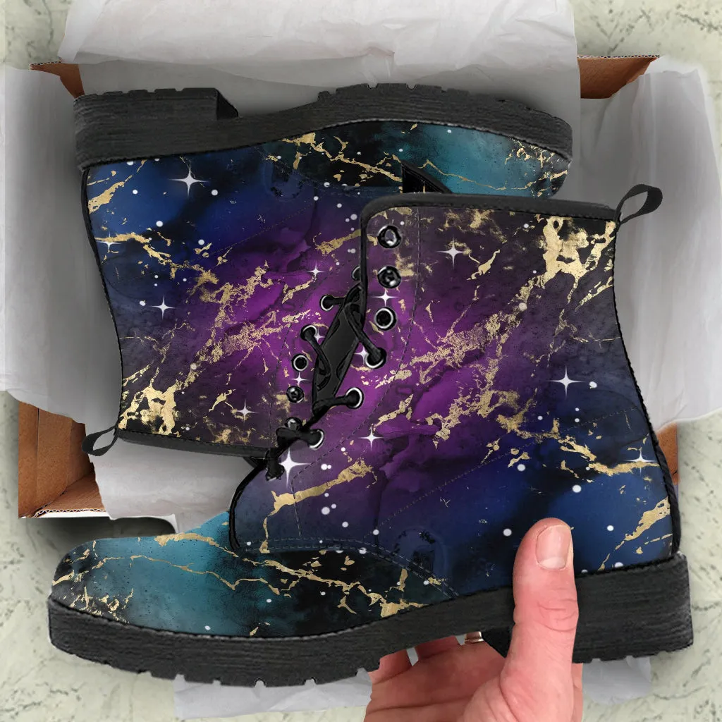 Combat Boots - Watercolor Marble Galaxy #1 | Custom Shoes, Cool Shoes, Vegan Shoes, Vegan Leather, Hippie Boots, 90s Boots, Galaxy Shoes