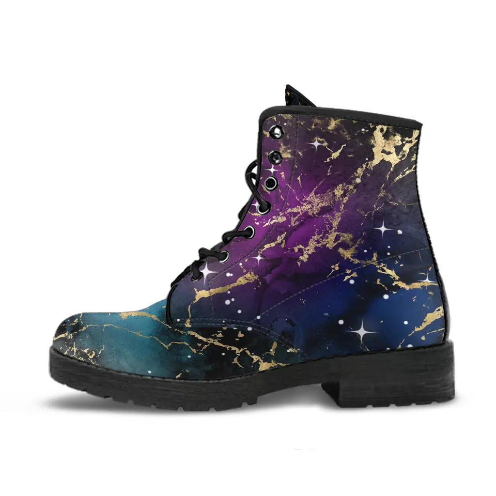 Combat Boots - Watercolor Marble Galaxy #1 | Custom Shoes, Cool Shoes, Vegan Shoes, Vegan Leather, Hippie Boots, 90s Boots, Galaxy Shoes