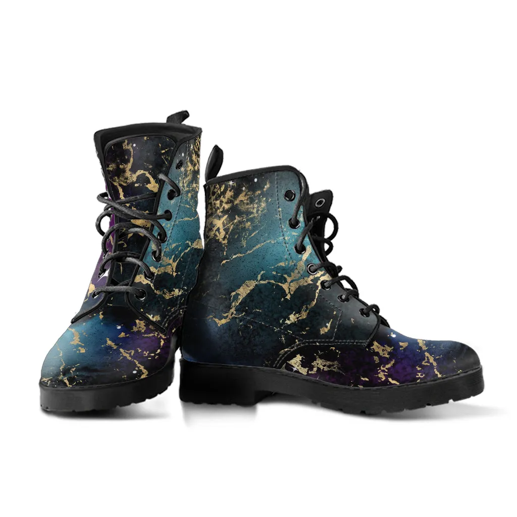 Combat Boots - Watercolor Marble Galaxy #1 | Custom Shoes, Cool Shoes, Vegan Shoes, Vegan Leather, Hippie Boots, 90s Boots, Galaxy Shoes