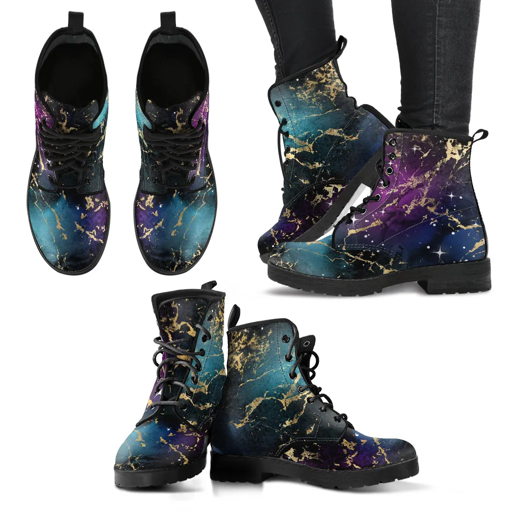 Combat Boots - Watercolor Marble Galaxy #1 | Custom Shoes, Cool Shoes, Vegan Shoes, Vegan Leather, Hippie Boots, 90s Boots, Galaxy Shoes