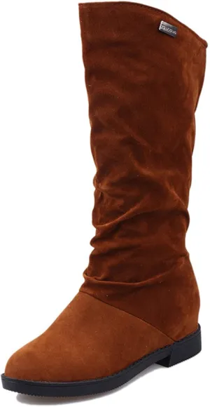 Combat Boots Womens Suede Flats Thigh High Boots Pull On Knee High Boots Mid Calf Fall Winter Warm Boots