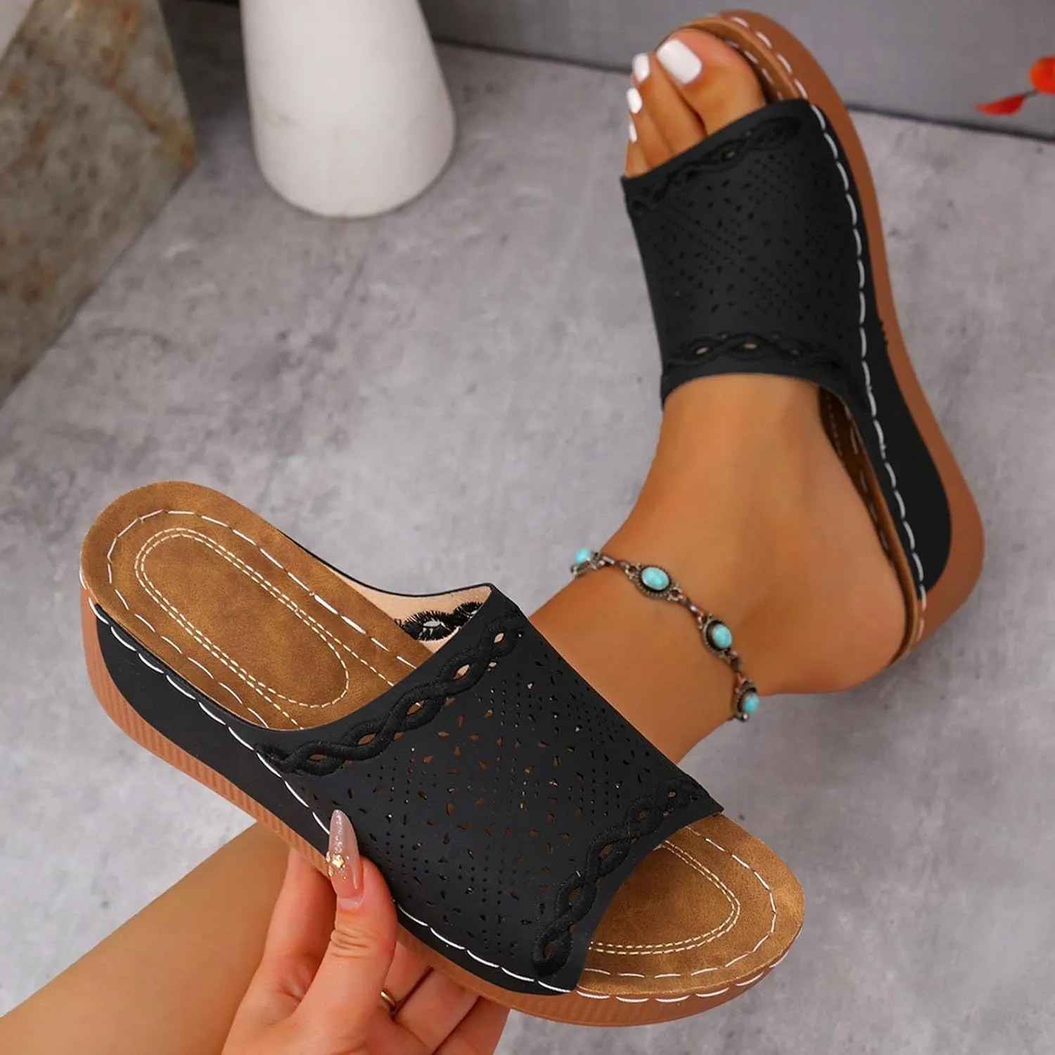 Comfortable Arch Support Slides Orthopedic Wedge Sandals for Women 2025 Wide Width Summer Beach Dressy Platform Shoes