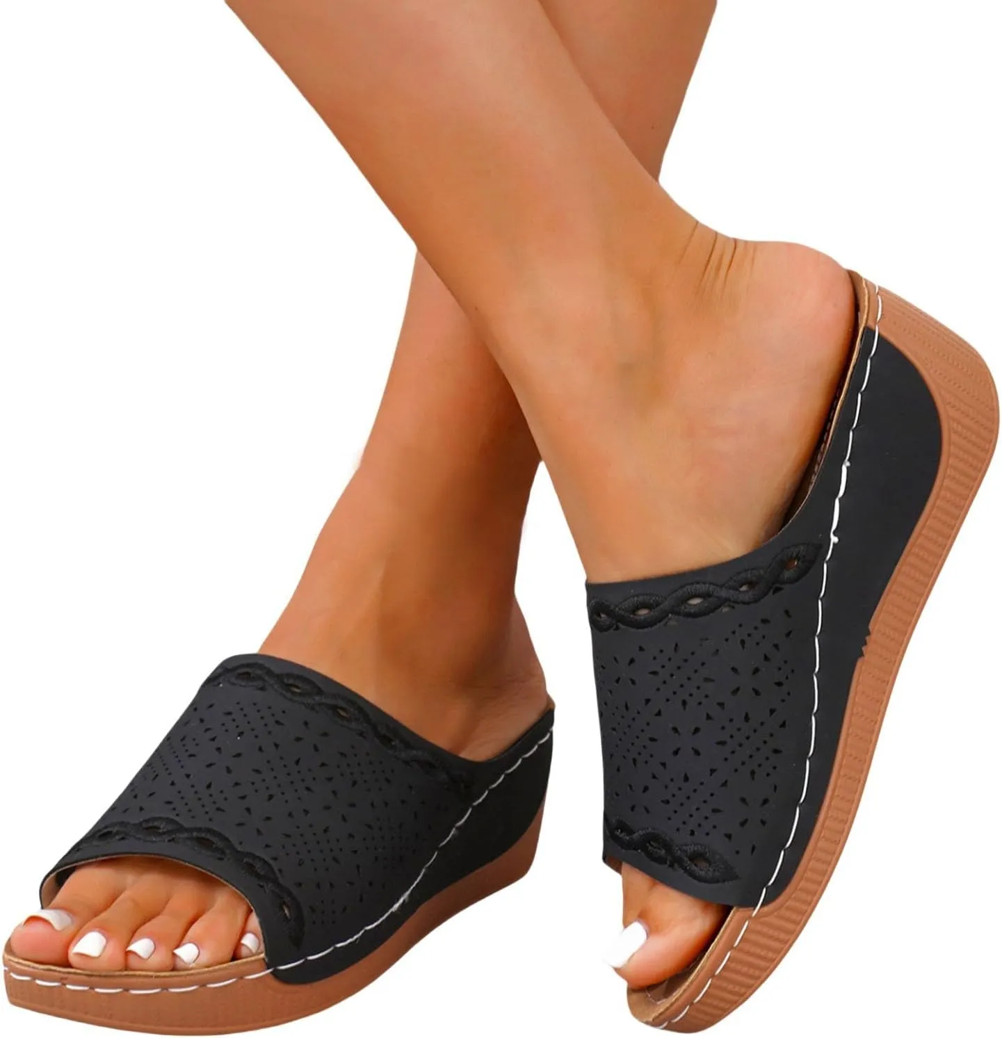 Comfortable Arch Support Slides Orthopedic Wedge Sandals for Women 2025 Wide Width Summer Beach Dressy Platform Shoes
