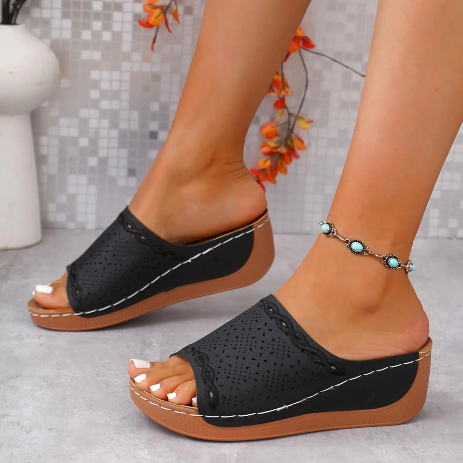 Comfortable Arch Support Slides Orthopedic Wedge Sandals for Women 2025 Wide Width Summer Beach Dressy Platform Shoes