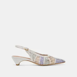 DAFNEY HEELS WHITE MULTI WOVEN LEATHER Heel Height Trendy Footwear