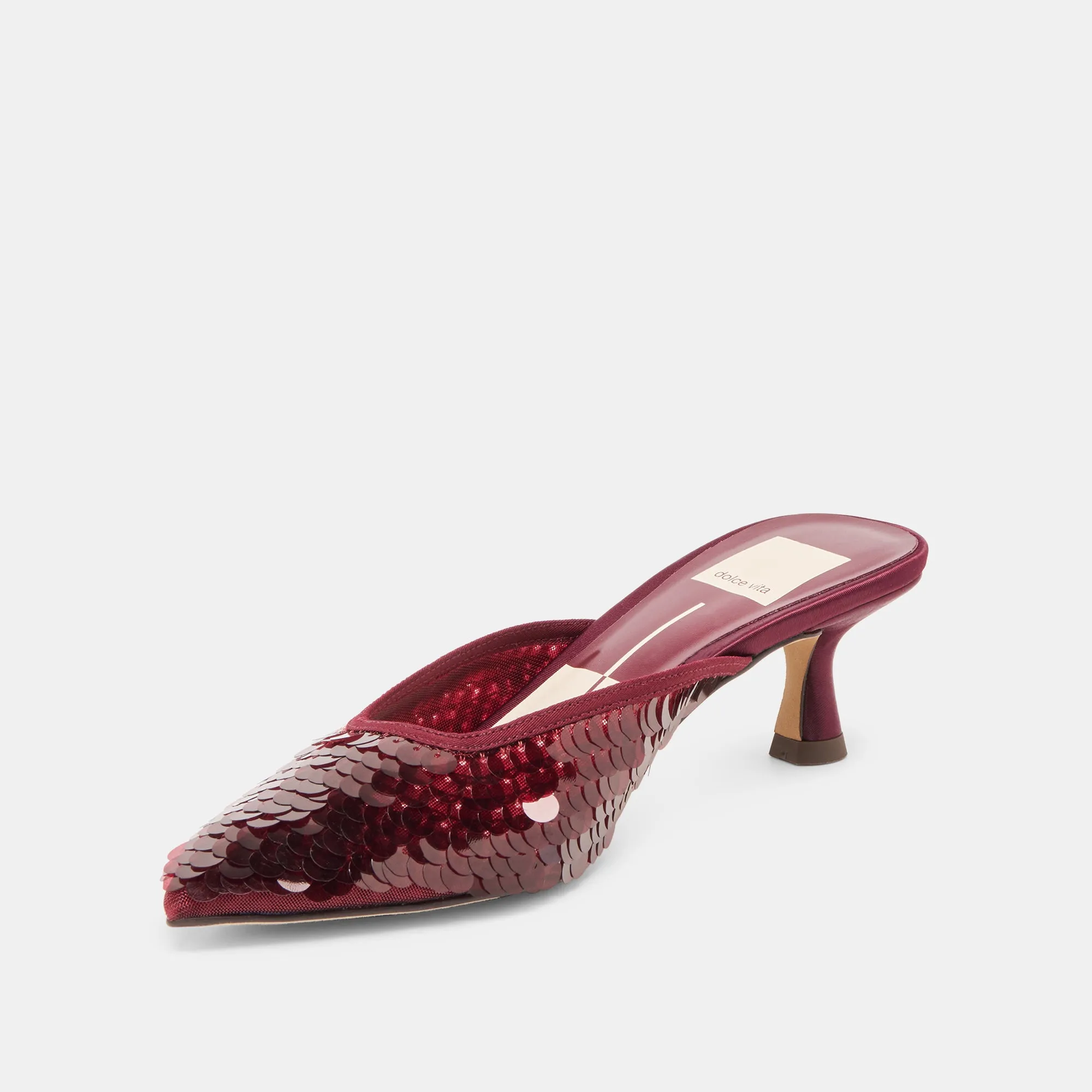 Standout Look Elegant Arch CLEO SEQUIN HEELS CRANBERRY SEQUIN