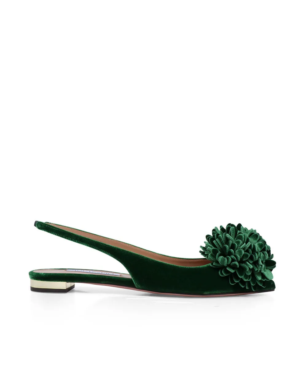 Couturier Velvet Pom Sling Flat in Malachite