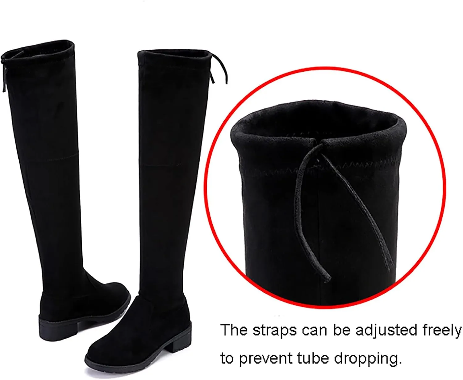 Cowboy Boots For Women Strap Back Over Knee Boots Suede Long Boots Comfort Chunky Heels Thigh High Dress Boots