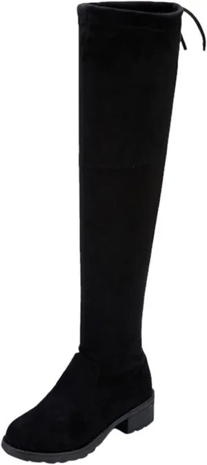 Cowboy Boots For Women Strap Back Over Knee Boots Suede Long Boots Comfort Chunky Heels Thigh High Dress Boots