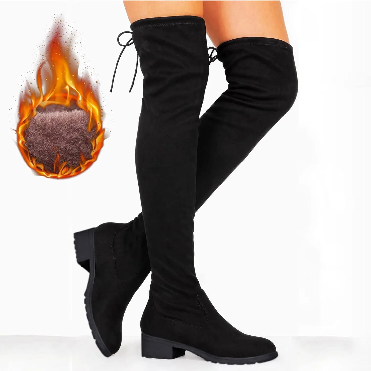 Cowboy Boots For Women Strap Back Over Knee Boots Suede Long Boots Comfort Chunky Heels Thigh High Dress Boots