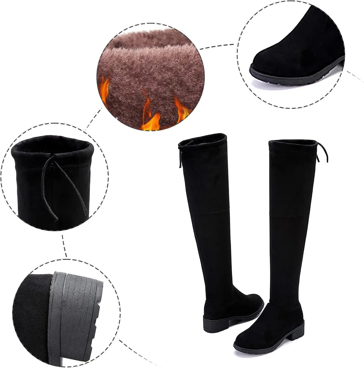 Cowboy Boots For Women Strap Back Over Knee Boots Suede Long Boots Comfort Chunky Heels Thigh High Dress Boots