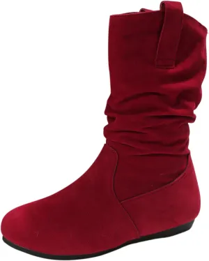 Cowboy Boots For Women Suede Flats Mid Calf Boots Pleated Thigh High Boots Pull On Winter Winter Warm Bootie