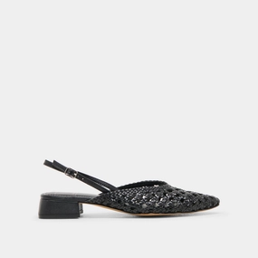 Resort Wear Soft Touch BIRDIE FLATS BLACK WOVEN LEATHER