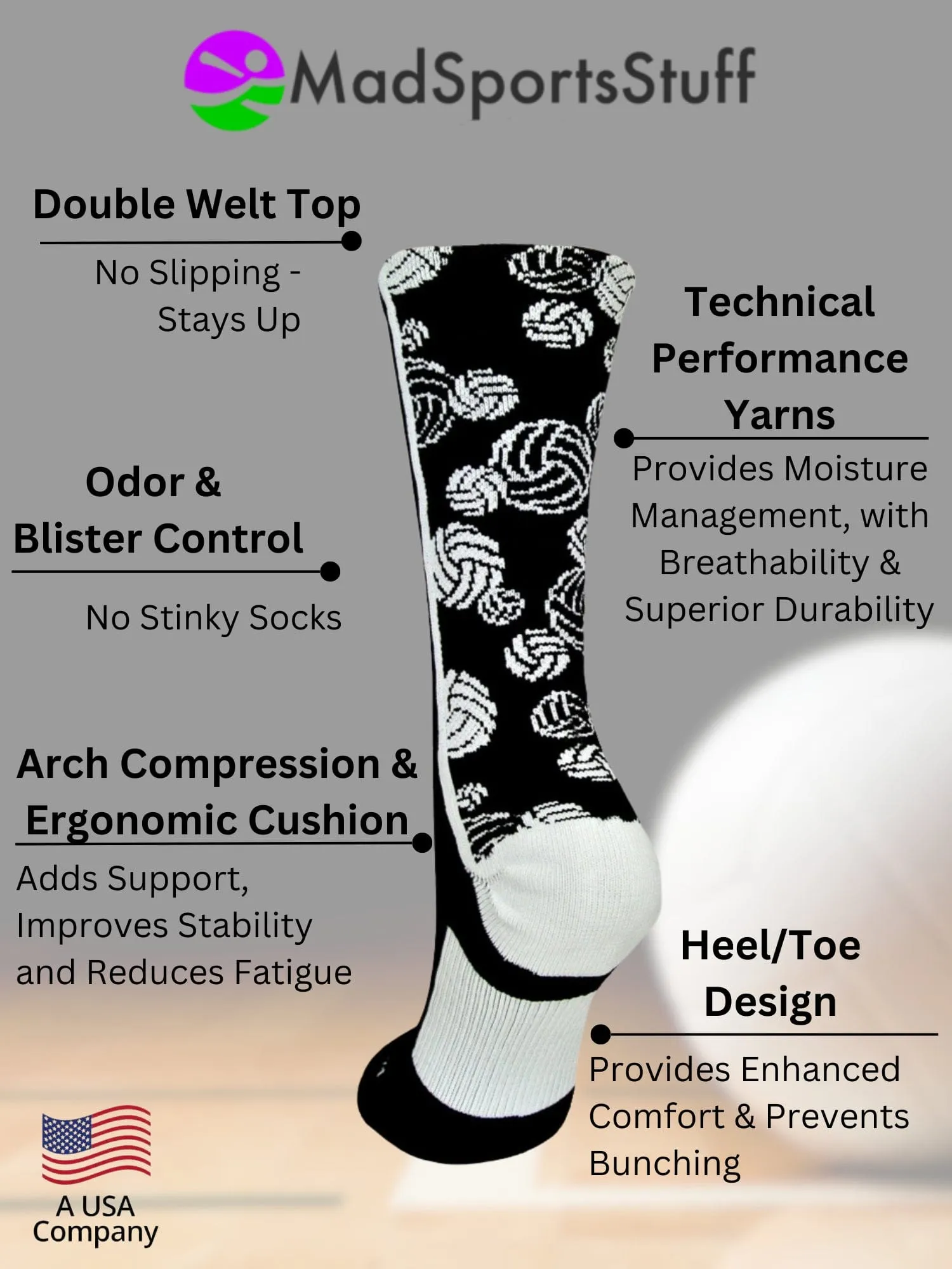 Crazy Volleyball Logo Crew Socks (multiple colors)