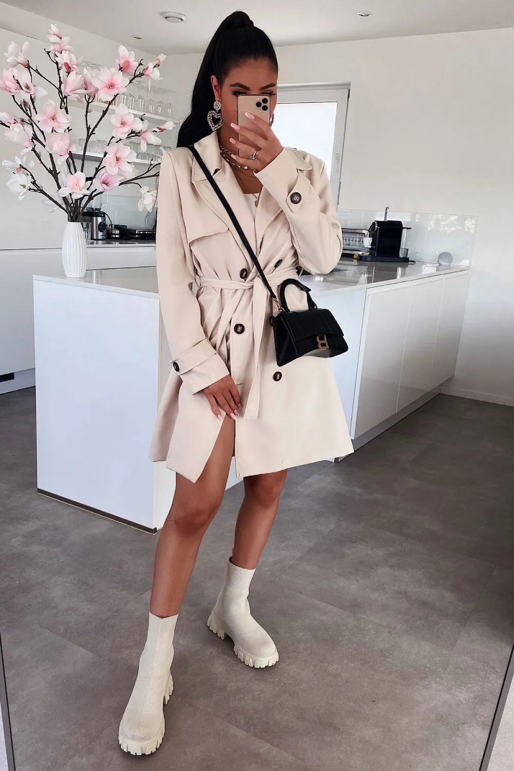 Cream Knitted Sock Pull On Chunky Ankle Boot