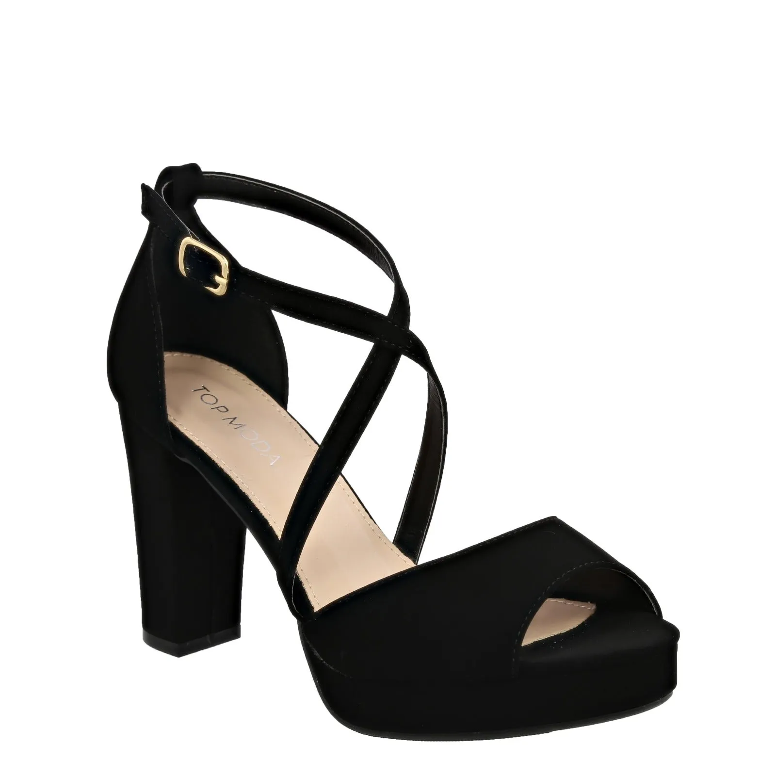 Cross Strap Glt Platform Heel Sandal (BLACK) Office Edge
