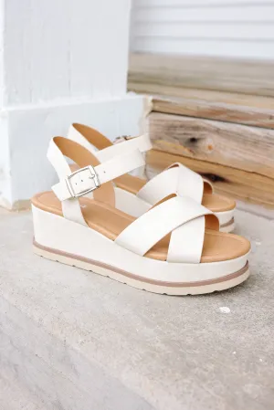 Cross-Strap Platform Sandal: Beige