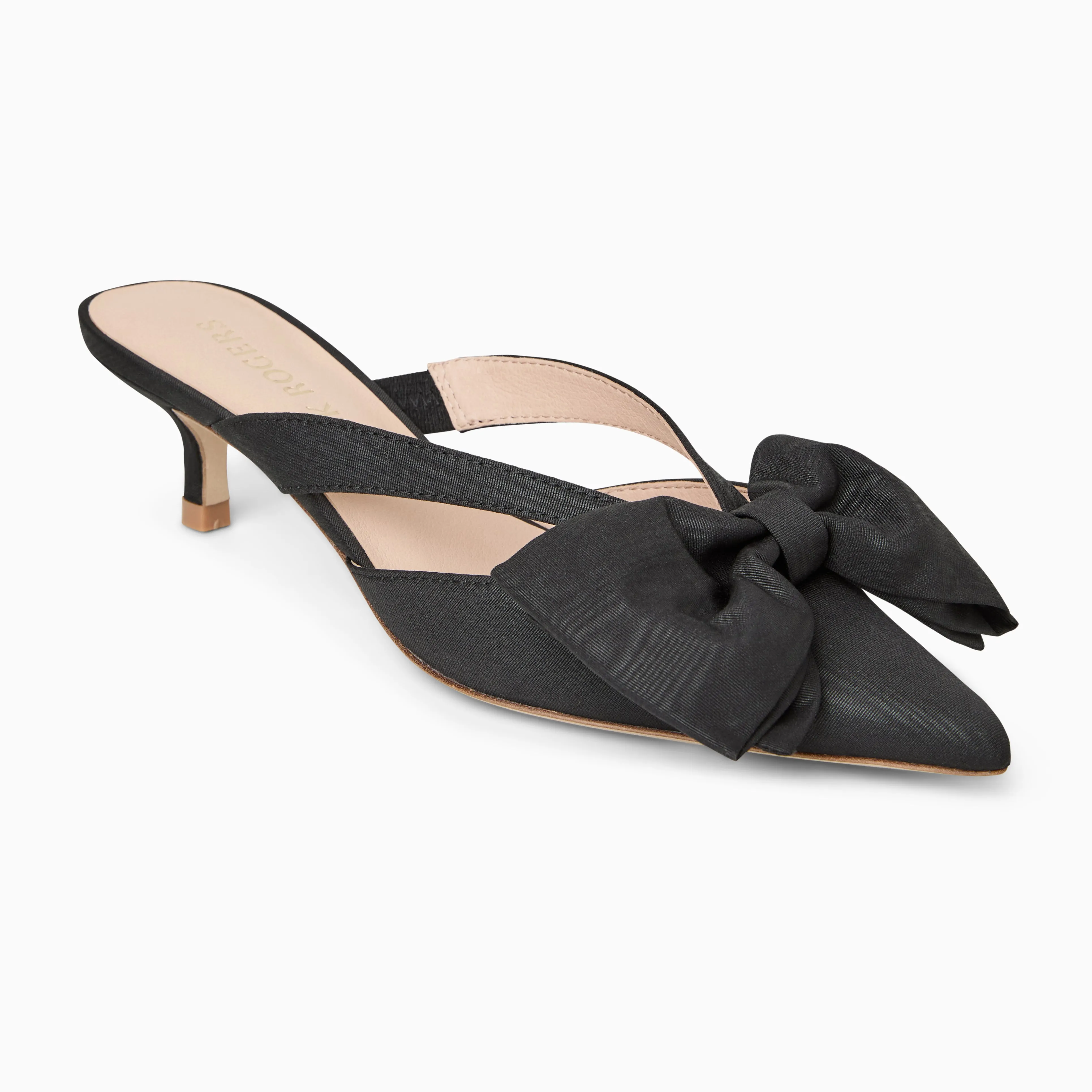 Cynthia Bow Fabric Kitten Heel Mule Brunch Time