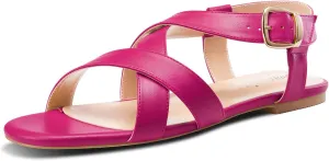 DearOnly Womens Open Round Toe Cross-Strap Sandals Dress Buckle Casual Summer Gladiator Shoes 0.4 Inches Heels
