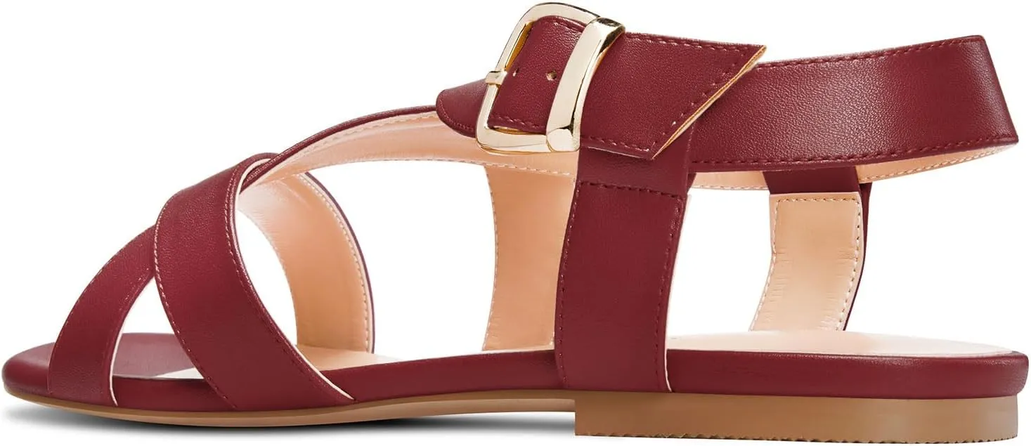 DearOnly Womens Open Round Toe Cross-Strap Sandals Dress Buckle Casual Summer Gladiator Shoes 0.4 Inches Heels
