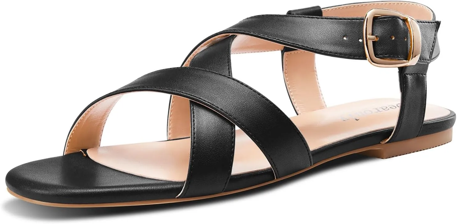 DearOnly Womens Open Round Toe Cross-Strap Sandals Dress Buckle Casual Summer Gladiator Shoes 0.4 Inches Heels