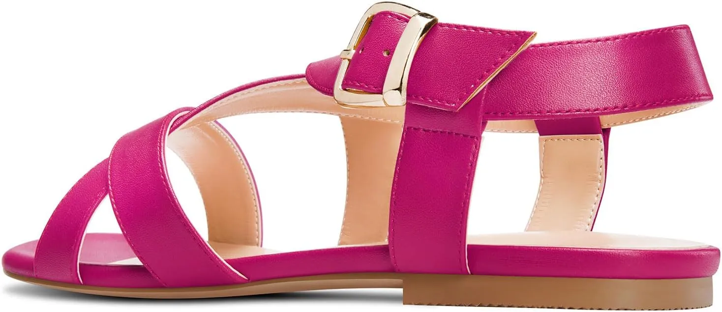 DearOnly Womens Open Round Toe Cross-Strap Sandals Dress Buckle Casual Summer Gladiator Shoes 0.4 Inches Heels