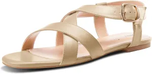 DearOnly Womens Open Round Toe Cross-Strap Sandals Dress Buckle Casual Summer Gladiator Shoes 0.4 Inches Heels