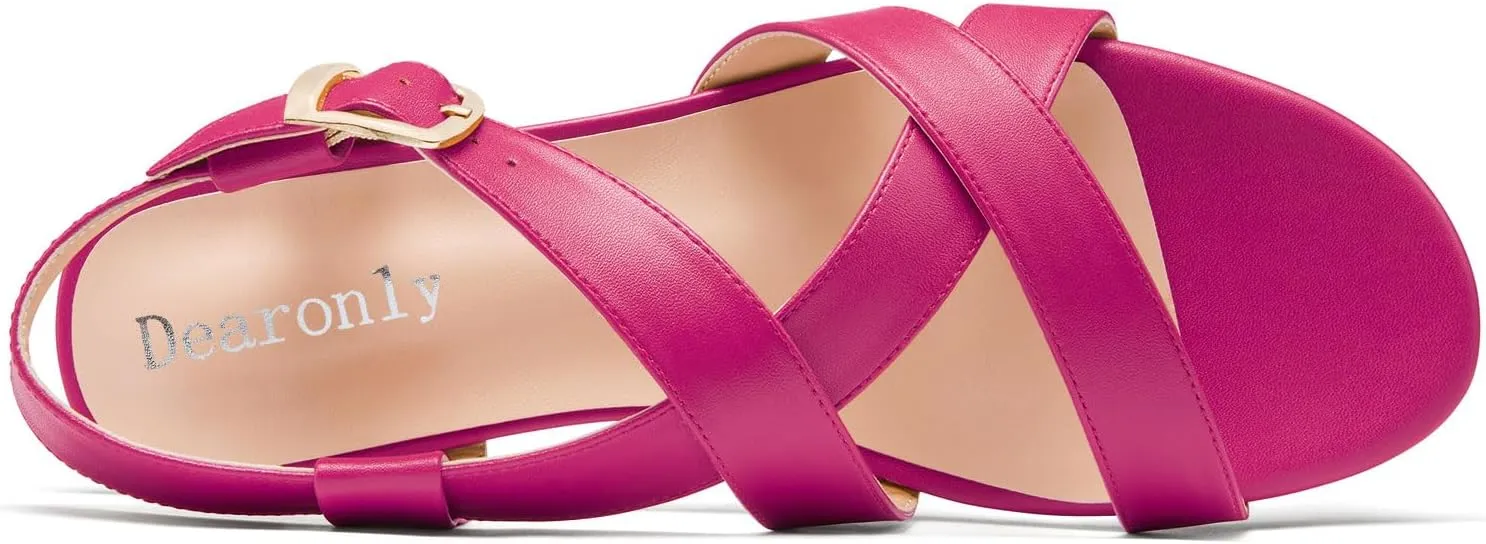 DearOnly Womens Open Round Toe Cross-Strap Sandals Dress Buckle Casual Summer Gladiator Shoes 0.4 Inches Heels