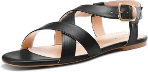 DearOnly Womens Open Round Toe Cross-Strap Sandals Dress Buckle Casual Summer Gladiator Shoes 0.4 Inches Heels