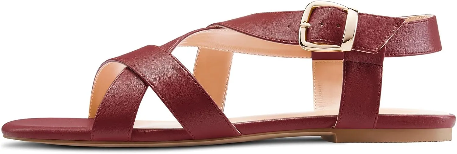 DearOnly Womens Open Round Toe Cross-Strap Sandals Dress Buckle Casual Summer Gladiator Shoes 0.4 Inches Heels