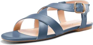 DearOnly Womens Open Round Toe Cross-Strap Sandals Dress Buckle Casual Summer Gladiator Shoes 0.4 Inches Heels