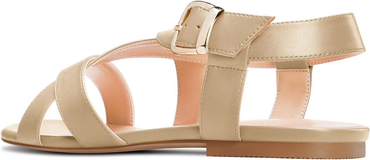 DearOnly Womens Open Round Toe Cross-Strap Sandals Dress Buckle Casual Summer Gladiator Shoes 0.4 Inches Heels
