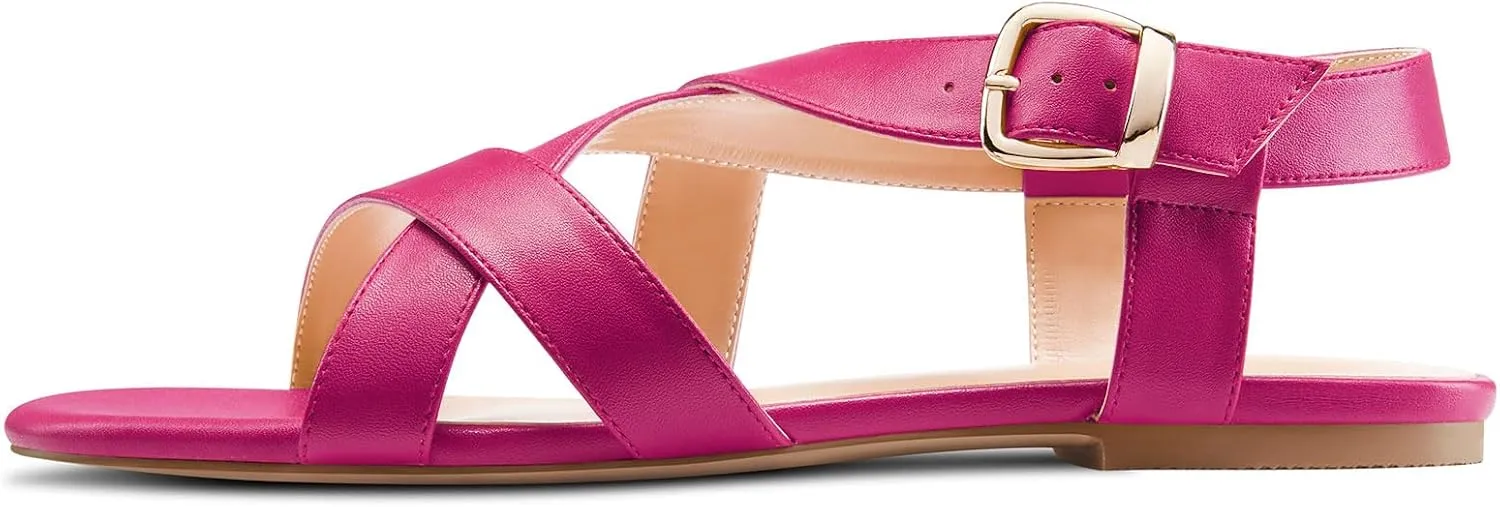 DearOnly Womens Open Round Toe Cross-Strap Sandals Dress Buckle Casual Summer Gladiator Shoes 0.4 Inches Heels