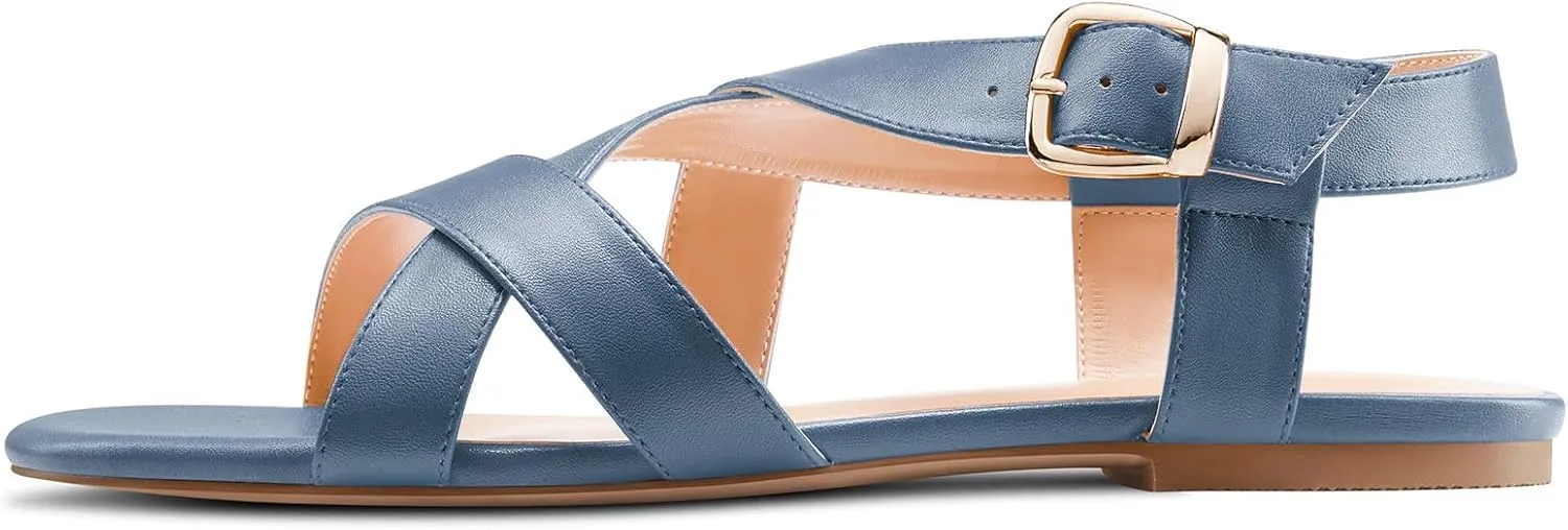 DearOnly Womens Open Round Toe Cross-Strap Sandals Dress Buckle Casual Summer Gladiator Shoes 0.4 Inches Heels