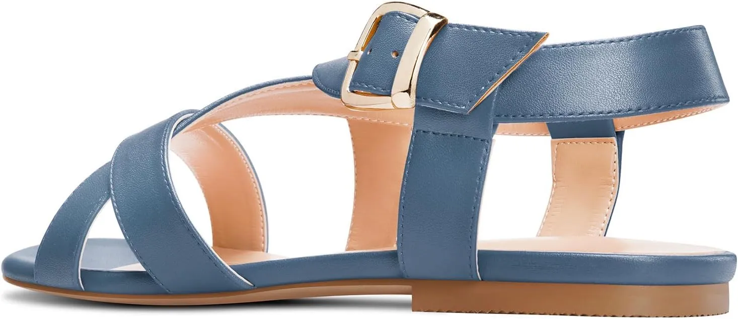 DearOnly Womens Open Round Toe Cross-Strap Sandals Dress Buckle Casual Summer Gladiator Shoes 0.4 Inches Heels