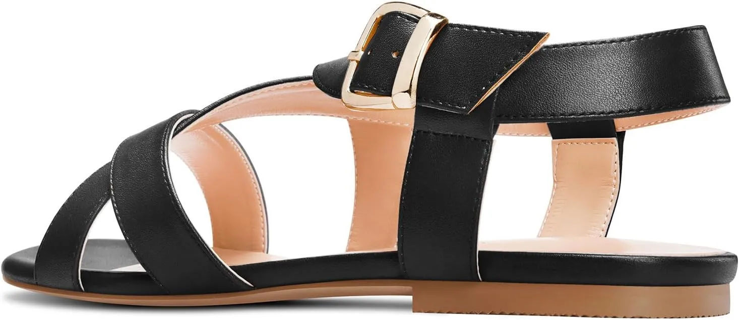 DearOnly Womens Open Round Toe Cross-Strap Sandals Dress Buckle Casual Summer Gladiator Shoes 0.4 Inches Heels