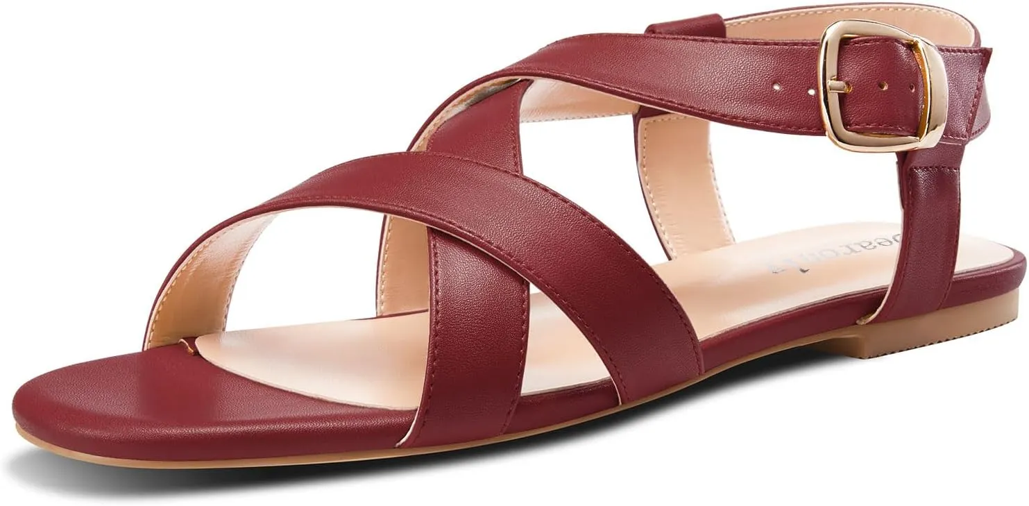 DearOnly Womens Open Round Toe Cross-Strap Sandals Dress Buckle Casual Summer Gladiator Shoes 0.4 Inches Heels