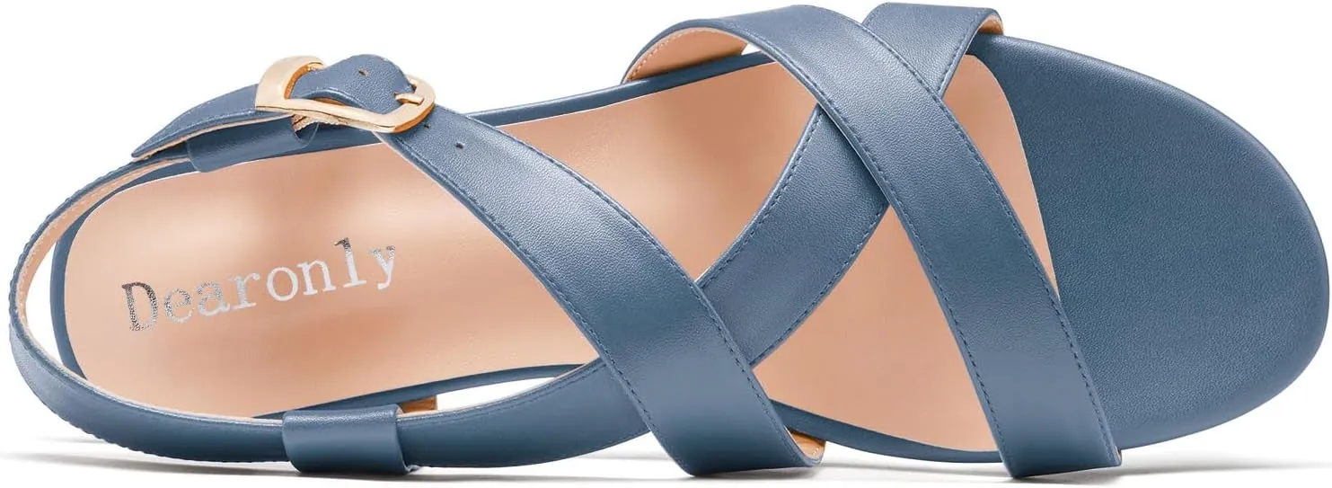 DearOnly Womens Open Round Toe Cross-Strap Sandals Dress Buckle Casual Summer Gladiator Shoes 0.4 Inches Heels
