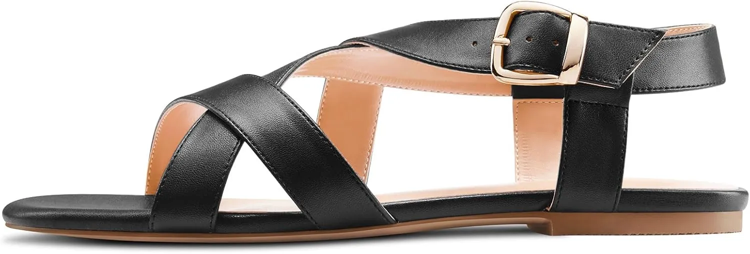 DearOnly Womens Open Round Toe Cross-Strap Sandals Dress Buckle Casual Summer Gladiator Shoes 0.4 Inches Heels
