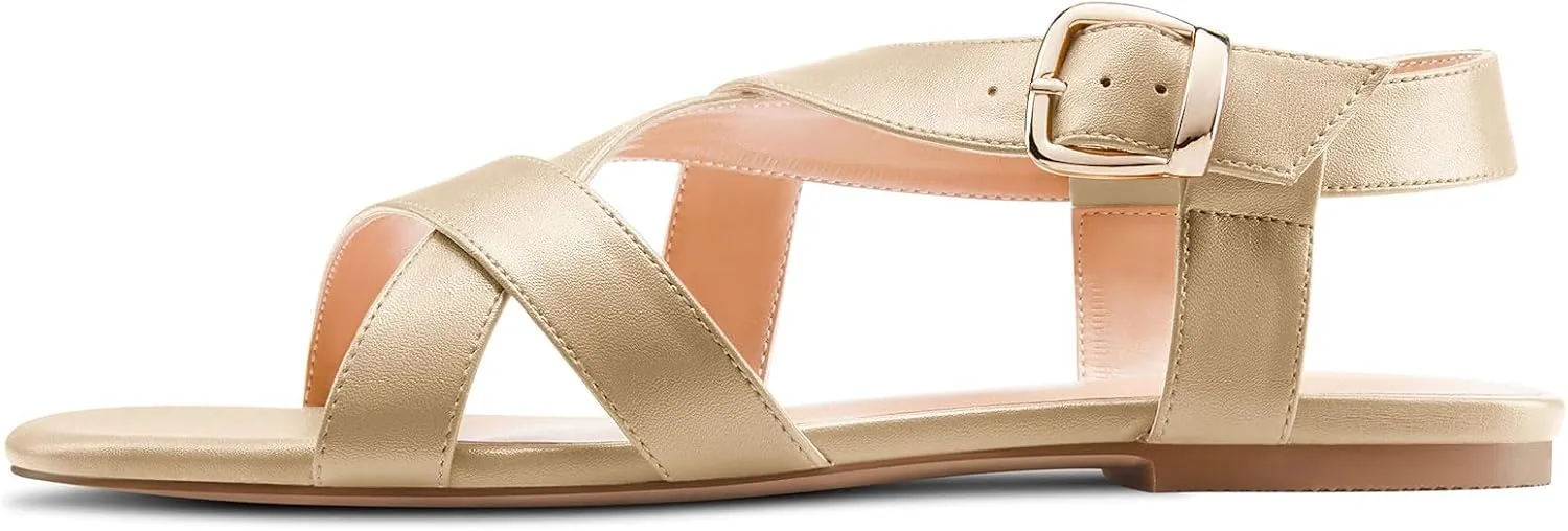 DearOnly Womens Open Round Toe Cross-Strap Sandals Dress Buckle Casual Summer Gladiator Shoes 0.4 Inches Heels