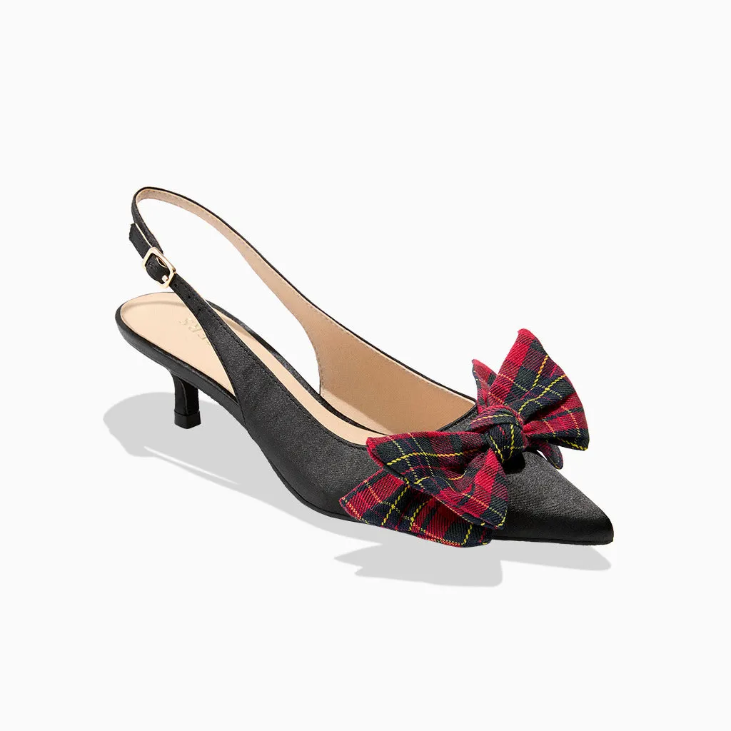Buckle Detail Tokyo Chic Debra Fabric Slingback Kitten Heel