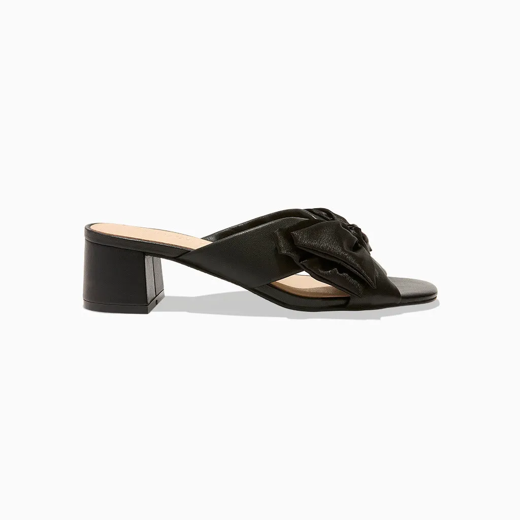 French Glow Stylish Design Debra Leather & Satin Bow Mid Heel