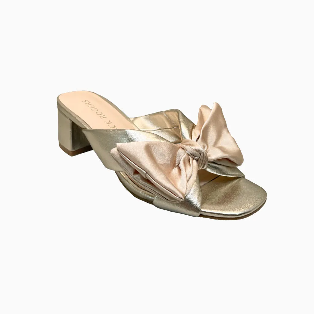 Rooftop Spark Debra Leather & Satin Bow Mid Heel