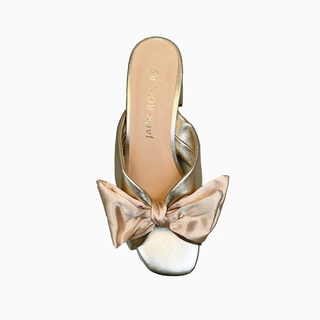 Leg Spark Sophisticated Shoes Debra Leather & Satin Bow Mid Heel