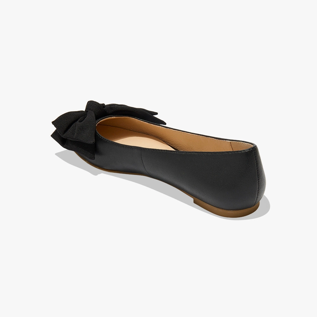 Slip-Free Shoes Trend Lane Debra Leather & Fabric Bow Ballet Flat
