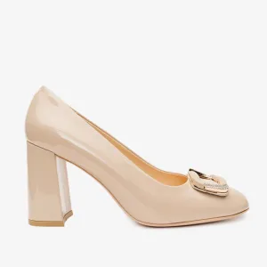 Limited Drop The Ferrara Cream Patent Leather Block Heel Pump Women Shoe